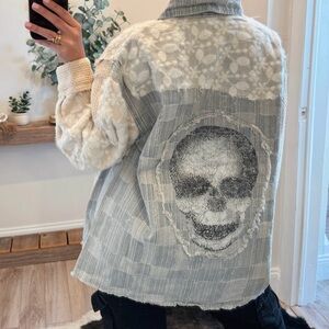Skull Design Jacket with Floral Accents